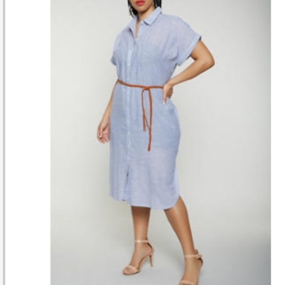 linen belted shirt dress
